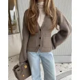 thumbnail image 1 of Cárdigan de punto liso para mujer, elegante jersey de cuello en V con una hilera de botones y mangas largas con bolsillo, ropa de abrigo para el viaje de otoño 2024, 1 of 5
