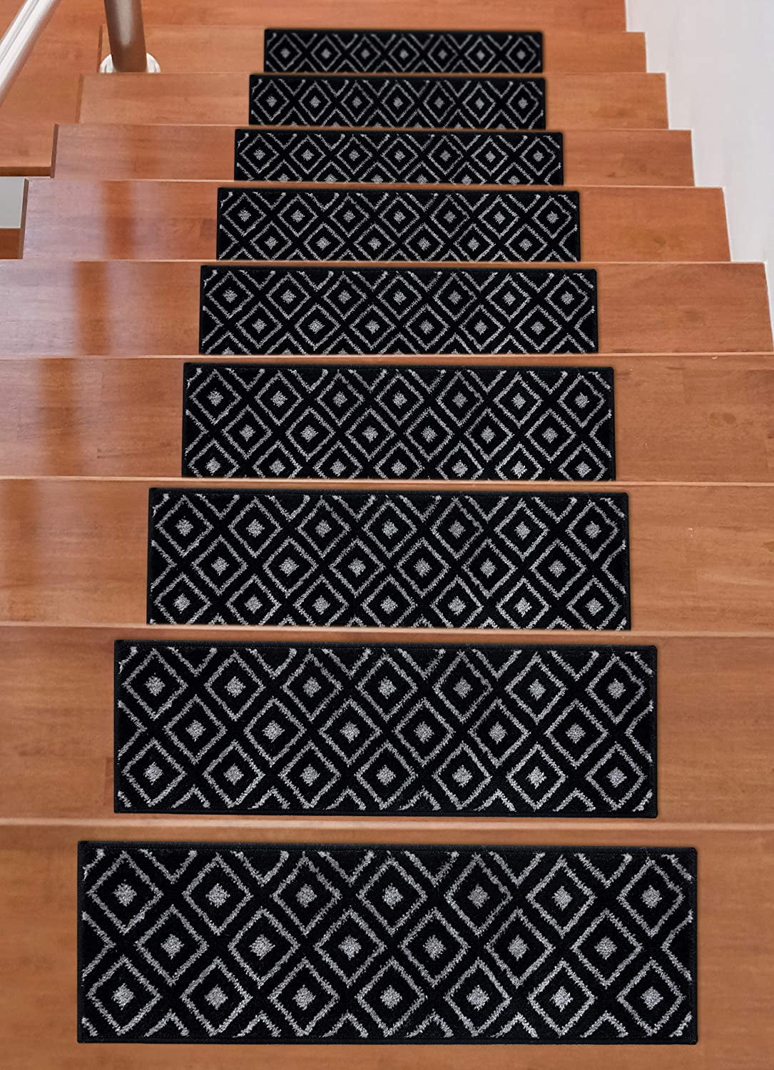Indoor Non Slip Carpet Stair Treads w/ Installed Tape 9"x28" Floral 