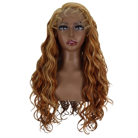 LUXLUXE Iyana 28" Side Part HD Lace Front Long Wavy Wig | Heat Resistant Fiber Wig, Strawberry Blonde for Daily & Party Wear