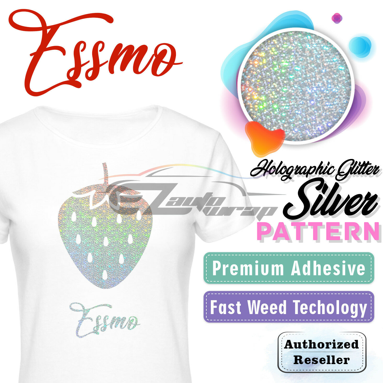 ESSMO\u2122 Holographic Glitter Silver SP12 Heat Transfer Vinyl HTV T-Shirt 20 Wide Roll Iron Heat Press