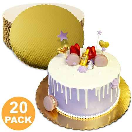 Classic Scallop Circle - 10 Inches Round Cake Boards - Cardboard Disposable Cake Pizza Circle Scalloped Gold Tart Decorating Base Stand - 20 Pieces