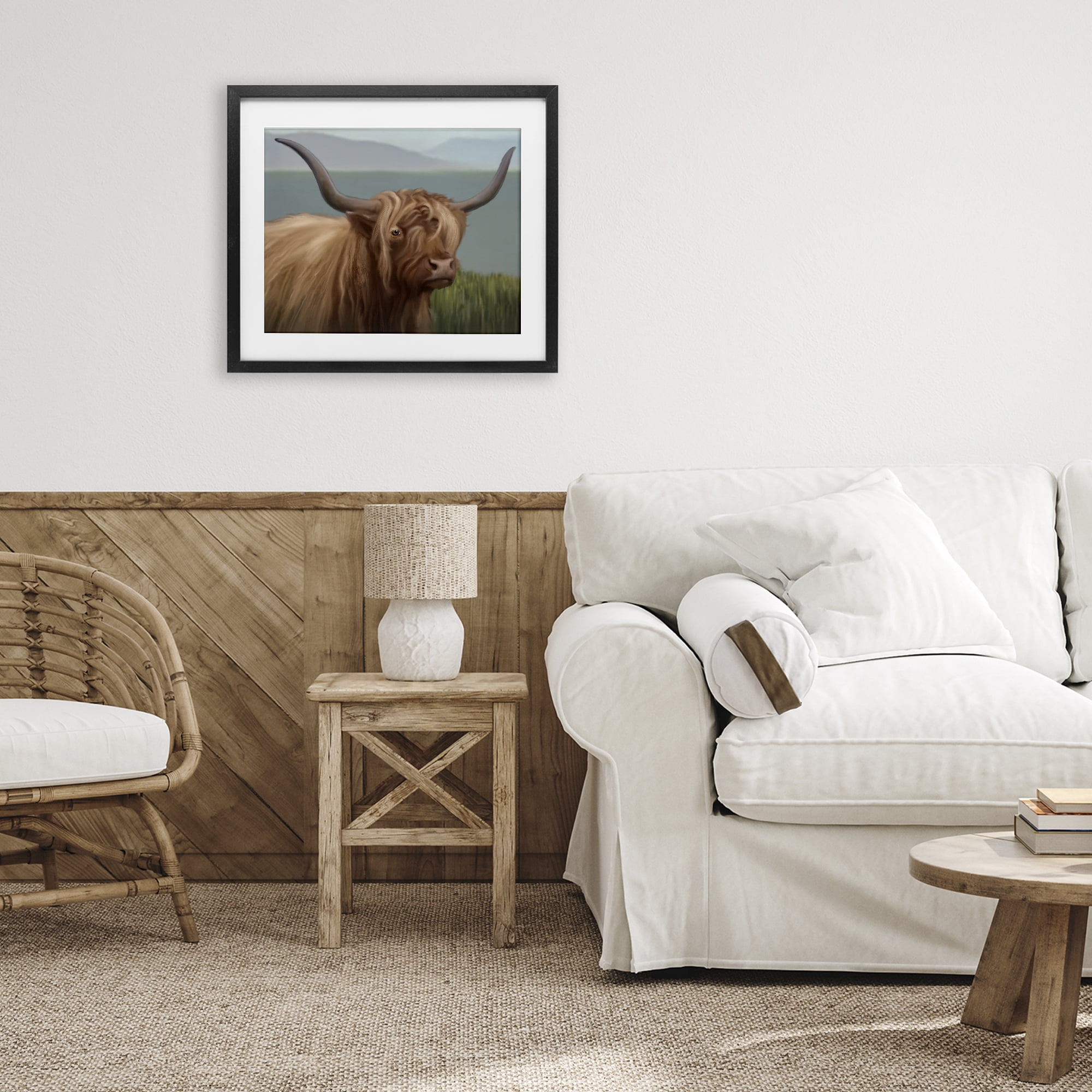 Stupell Industries Scottish Highland Cattle Landscape Black Framed Print Under Glass, design by Matthew Piotrowicz