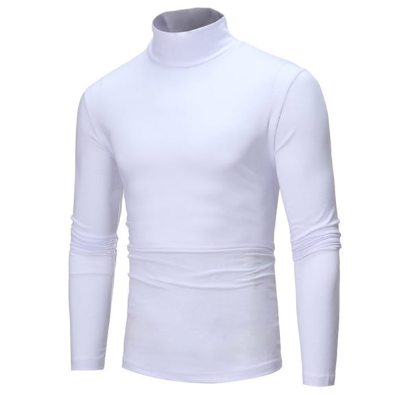 SBYOJLPB Men's Clothing Men Solid Turtleneck Casual Pullover T-shirt Bottoming Shirt White 10(XL)