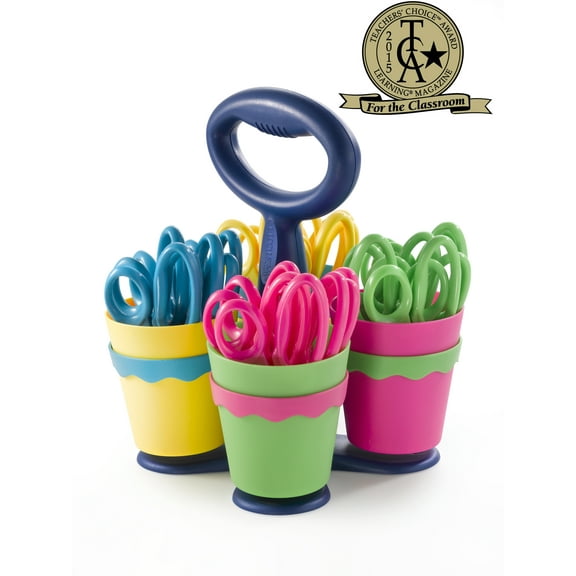 Westcott 5" Kids Scissors with Caddy, Blunt, Elementary, Multicolor, 24-Pack