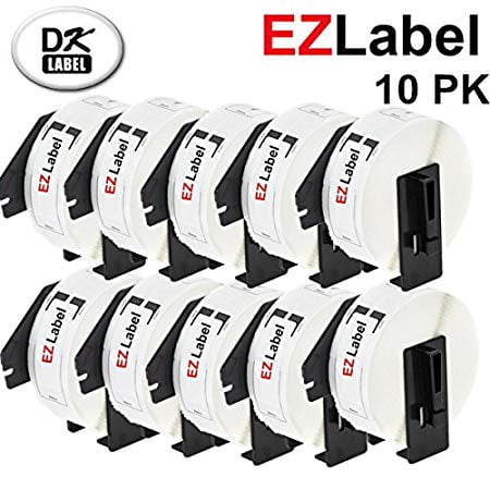10 Rouleaux EZlabel Frère DK1201 Compatible Blanc 1-1/7 "x 3-1/2" (29mm x 90mm) Rouleau d'Étiquettes (400 Étiquettes / Rouleau) avec Cartouche