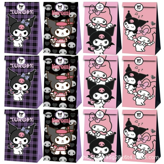 24 PCS Kuromi Party Favor Candy Bags for Alice in Wonderland Themed Birthday Supplies Decor,Kids Birthday Game Party Kraft Paper Goodie Gift Bag Decorations