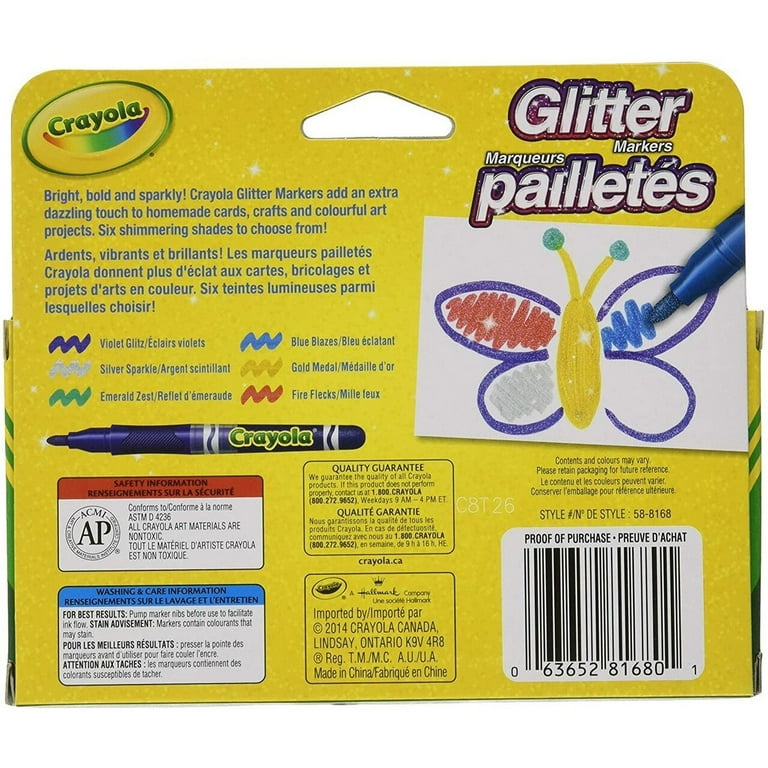 Crayola Glitter Markers, Assorted Colors, Art Supplies, 6Count : Toys &  Games 