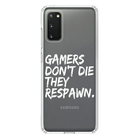 DistinctInk Clear Shockproof Hybrid Case for Galaxy S20 PLUS / 5G (6.7" Screen) - TPU Bumper Acrylic Back Tempered Glass Screen Protector - Gamers Don't Die They Respawn.