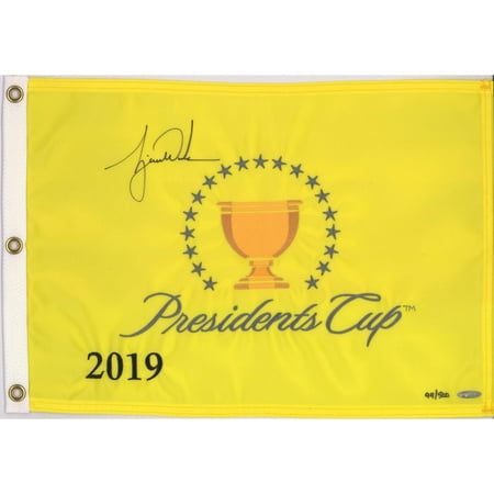 Tiger Woods Autographed 2019 Presidents Cup Pin Flag - Limited Edition of 500 - Upper Deck - Fanatics Authentic Certified