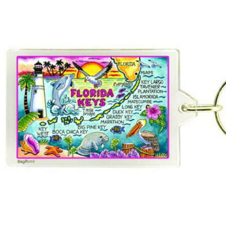 Florida Keys Map Acrylic Rectangular Souvenir Keychain 2.5 inches X 1.5 (Best Florida Key To Visit)