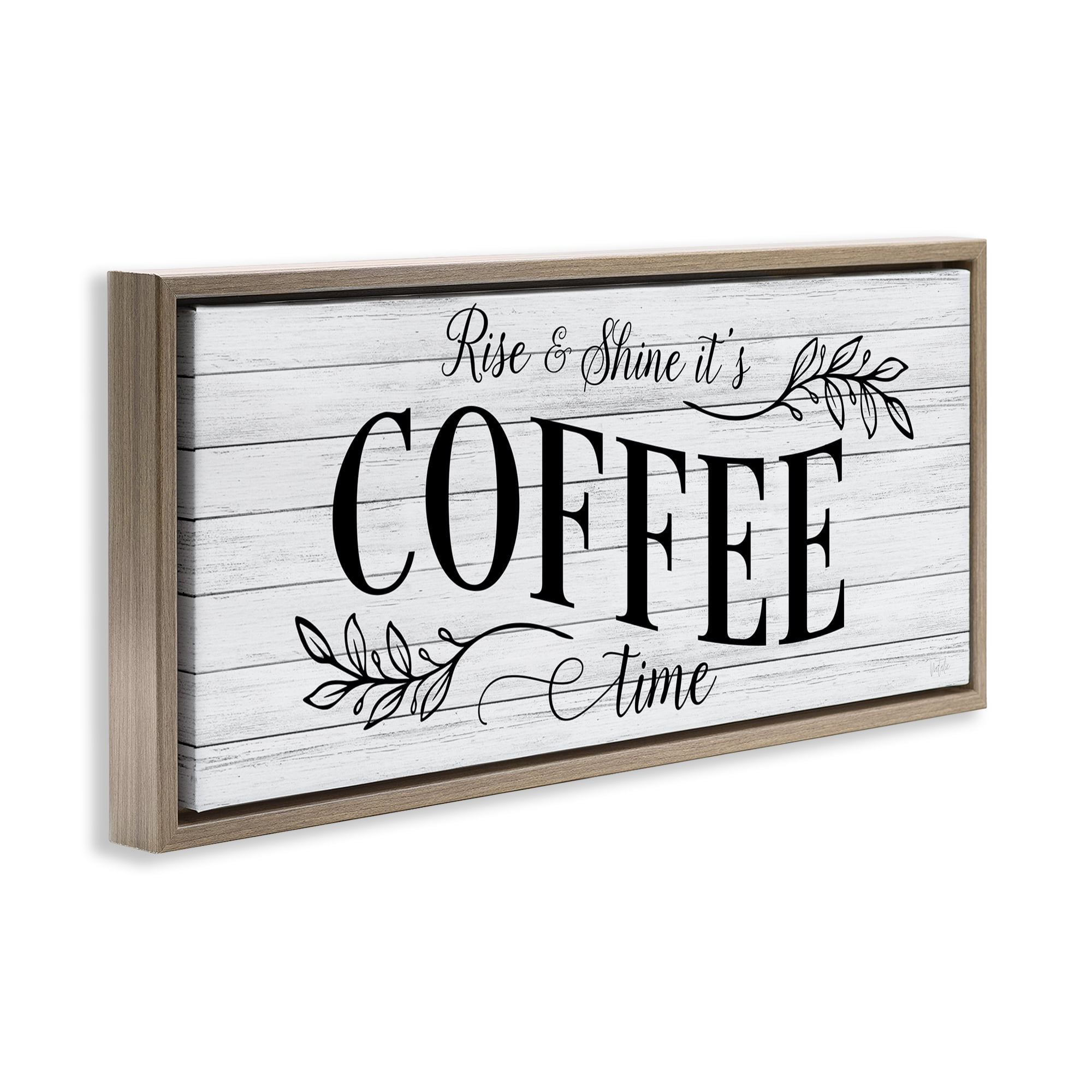 Stupell Industries Rise & Shine Coffee Time Food & Beverage Painting Brown Floater Framed Canvas Art Print Wall Art, 25 x 11