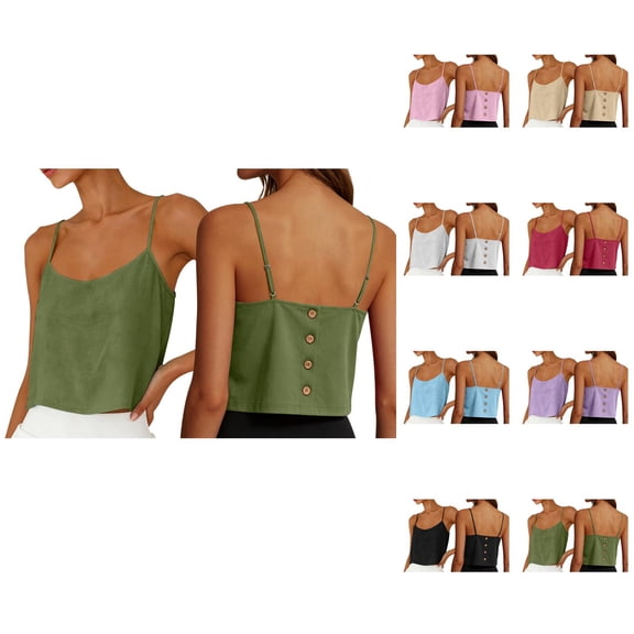 Crop Tops for Women Summer Sleeveless Scoop Neck Adjustable Spaghetti Strap Casual Camisole Tank Top