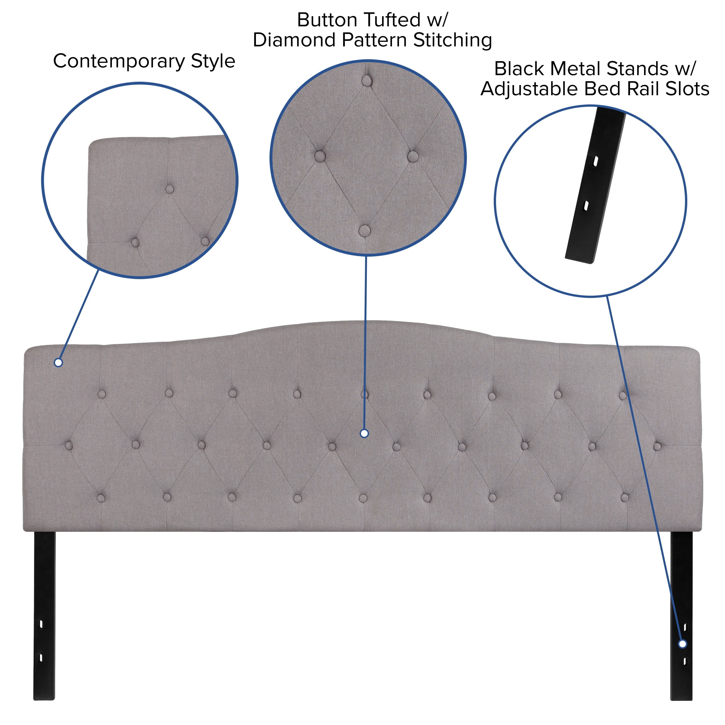 Emma + Oliver Arched Button Tufted King Size Headboard in Light Gray Fabric