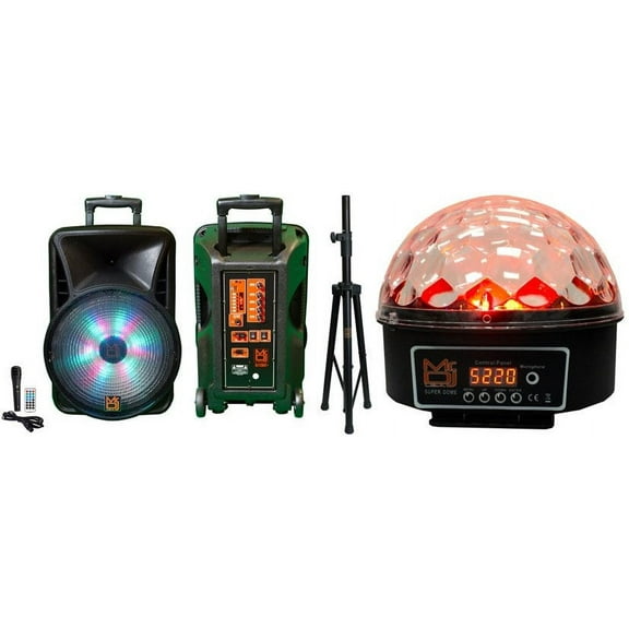 MR DJ DJ12BAT  12" Portable Bluetooth Speaker   Speaker Stand   LED Crystal Magic BallMR DJ DJ12BAT  12" Portable Bluetooth Speaker   Speaker Stand   LED Crystal Magic Ball