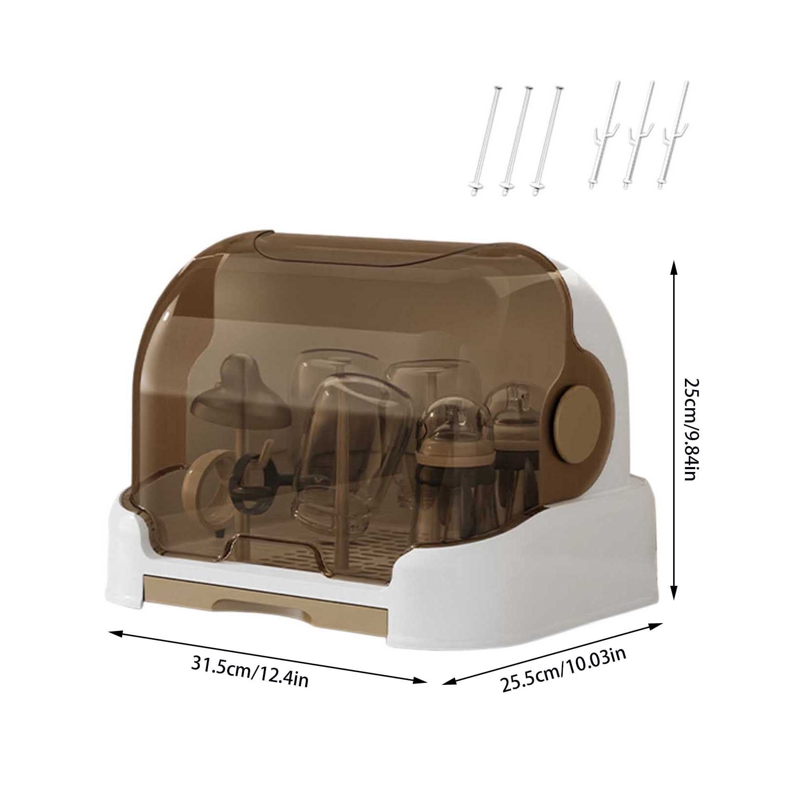 Bottle Drying Rack With Lid Storage Box With Removable Drain Tray Space Saving Countertop Drying Rack For Cups Utensils 15.75 x 11.02 x 10.63 Inches