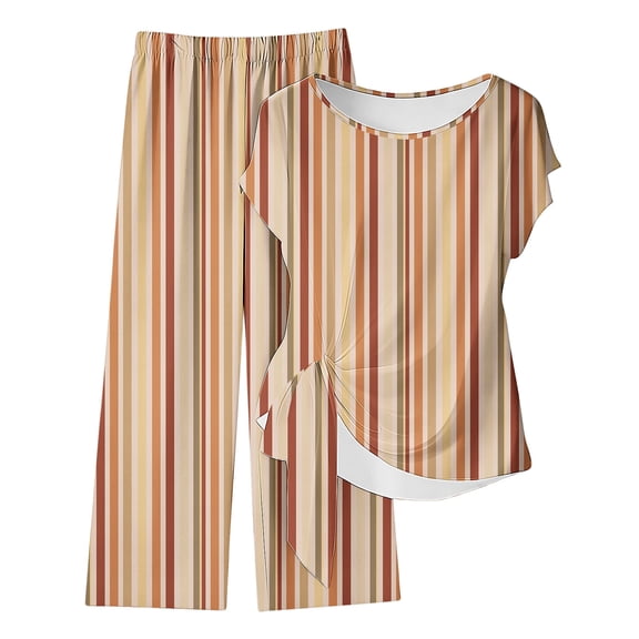 HBGVBA Women 2 Piece Outfits,Casual Matching Set,Fashion Loose Random Print Long Trousers Back Short Sleeve Top Outfit Set