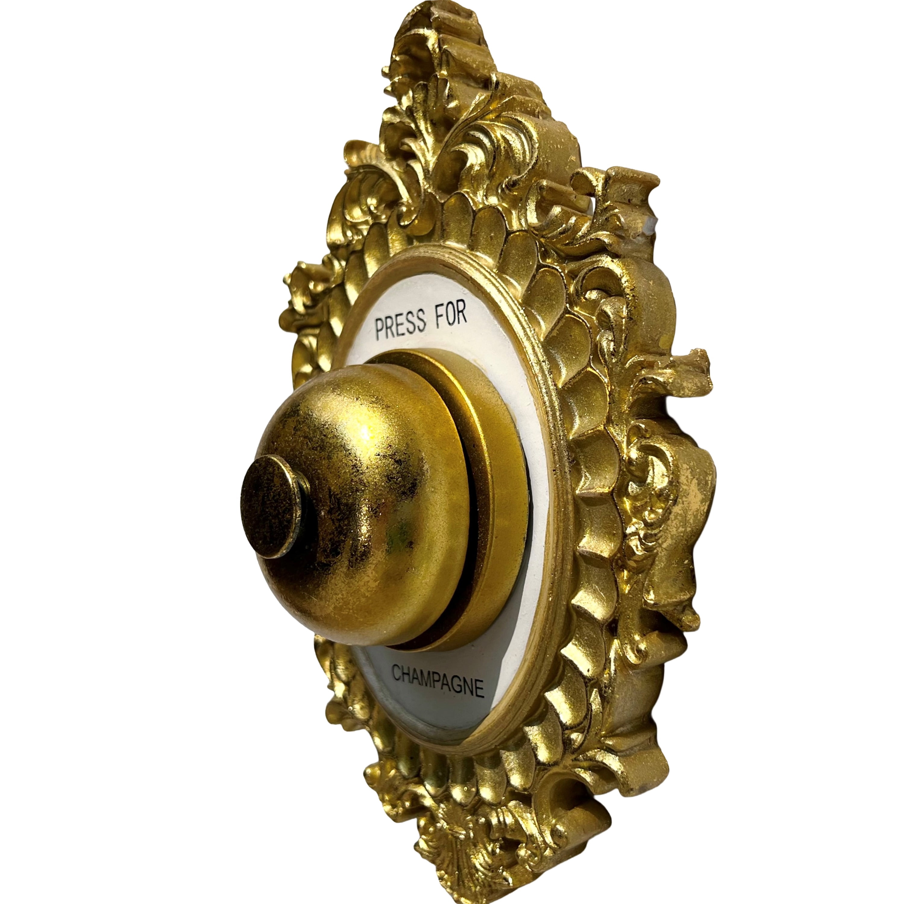 WHW Decorative Door Bell, Champagne Theme, Ornamental Plaque, 9 Tall x 5.5 Inches Wide, Metallic Gold and White, 1 Count