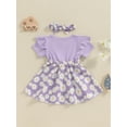 thumbnail image 4 of Bagilaanoe Newborn Baby Girl Summer Rompers Dress Flower Print Short Sleeve Bodysuits + Headband 6M 12M 18M 24M 3T 4T Kids Patchwork A-line Dresses, 4 of 7