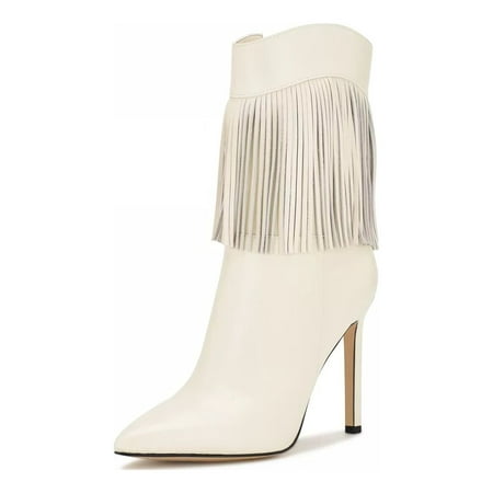 

Nine West Tries3 Ivory Leather Fashion Pointed Toe Womens Dress Ankle Booties (Chic Cream 8.5)
