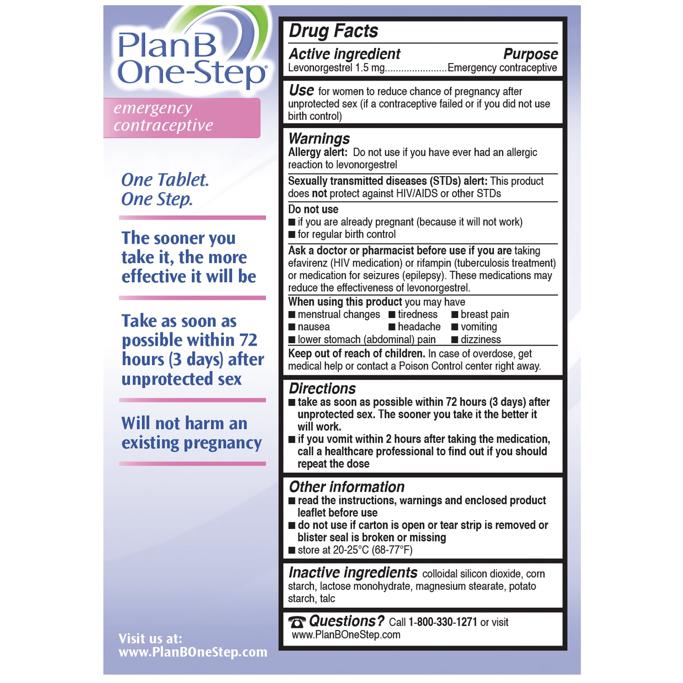 Plan B One-Step Emergency Contraceptive (72 Hour Efficacy Window