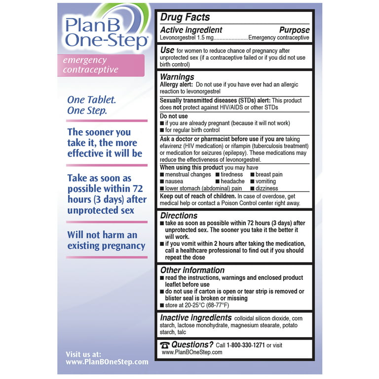 Plan B One-Step Emergency Contraceptive (72 Hour Efficacy Window) 