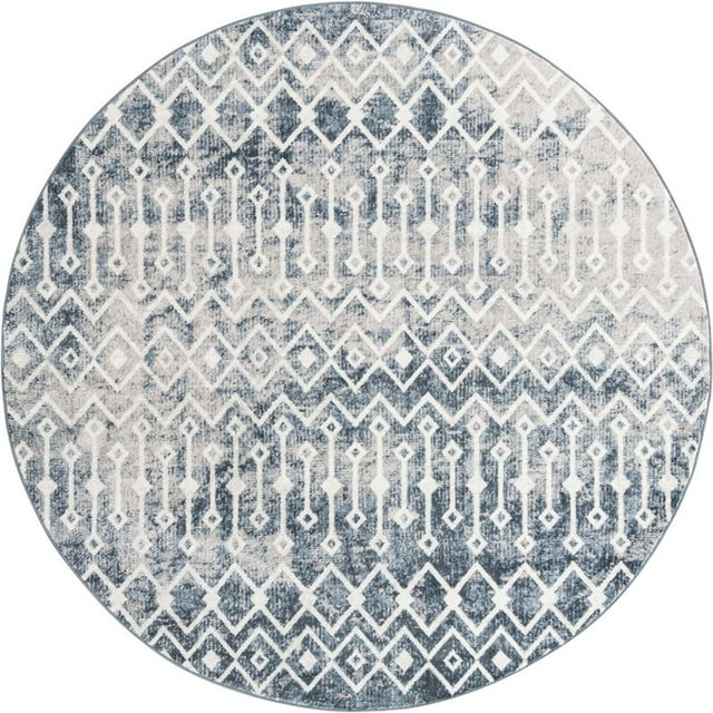 Unique Loom Bohemian Trellis Tribal Area Rug 7' x 7' Round Blue/Ivory