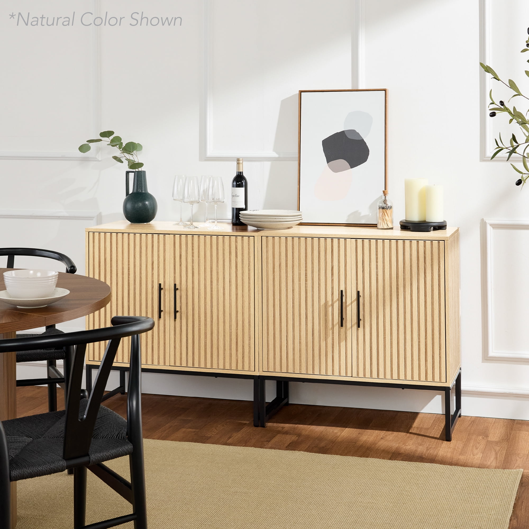 Best Choice Products 2-Door Slatted   Storage Cabinet, Accent Furniture w/ Non-Scratch Foot Pads - Brown