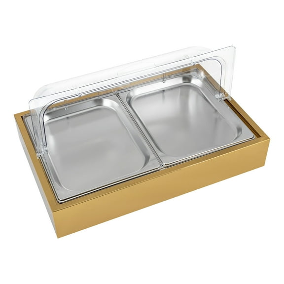 Miumaeov 2 Compartments 6L Ice Food Serving Display Tray Stainless Steel Buffet Cold Server Plate with PC Cover