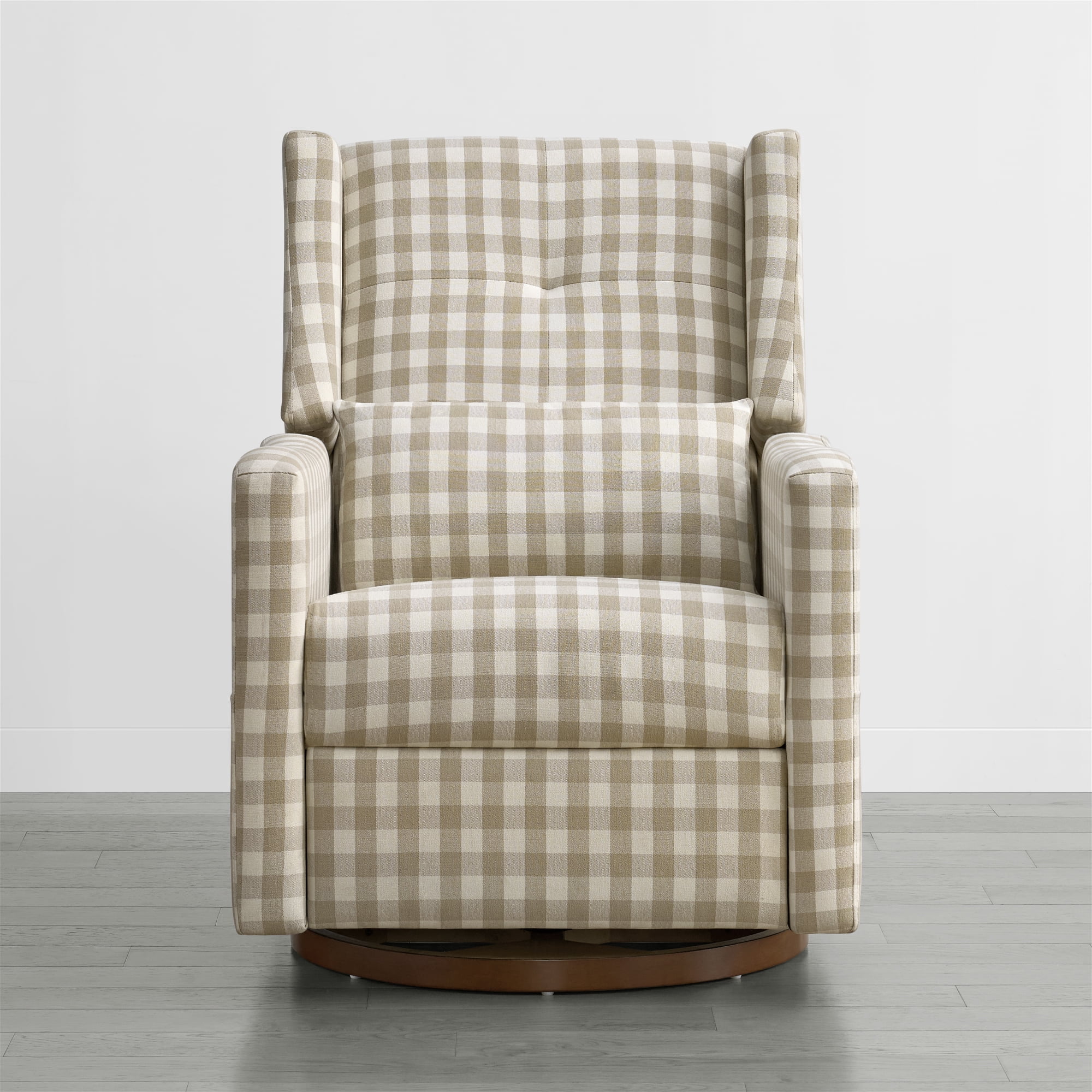 Spruce & Spring Manual Swivel Glider Recliner with Storage Pocket, Beige Gingham