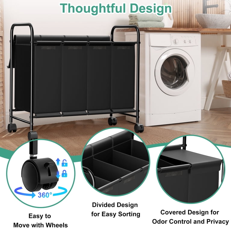 Nefoso 4 Section Laundry Basket, 200L Large Capacity, Sorter Cart