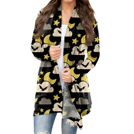 

DENGDENG Womens Basic Cardigan Fall Long Sleeve Sweatshirt Loose Fit Lightweight Halloween Cardigans Maternity Plus Size Open Front Sweater Kimono Pattern Jacket Light Purple M