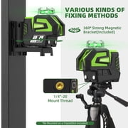 Green Self-Leveling Laser Level, 197Ft Cross Line Laser Level Tools with 2 Plumb Dots, Li-ion Battery & 360° Magnetic Pivoting Bracket