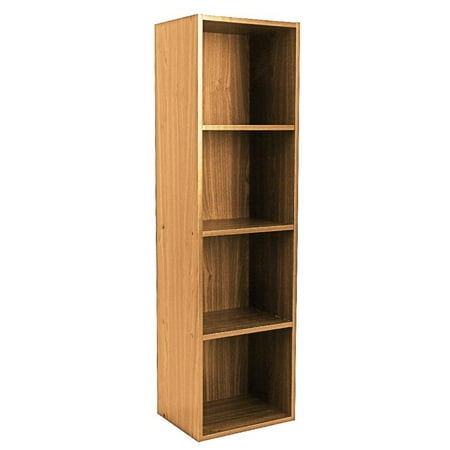 4 Tiers Bookshelf,Wooden Bookcase Stand Cube Shelving Display Storage Wood Book