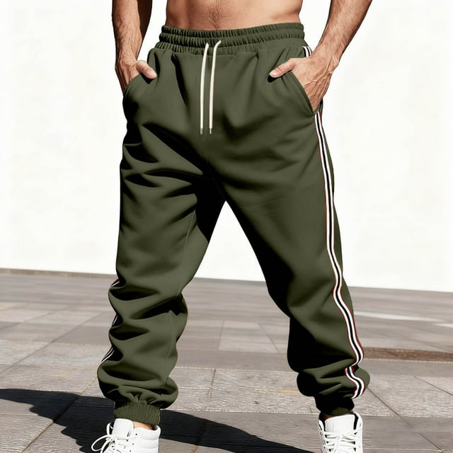 Ceisia Men Solid Color Loose Casual Pants Elastic Waist Drawstring Sports Gift Work Trousers
