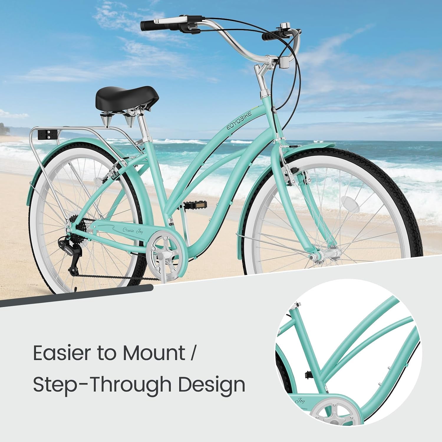 ABORON 26" Beach Cruiser Bike Women, Lightweight Adult Cruiser Bike with Rack, 7-Speed Cruiser Bicycle for Commuting, Carbon Steel Frame Commuter Bicycle
