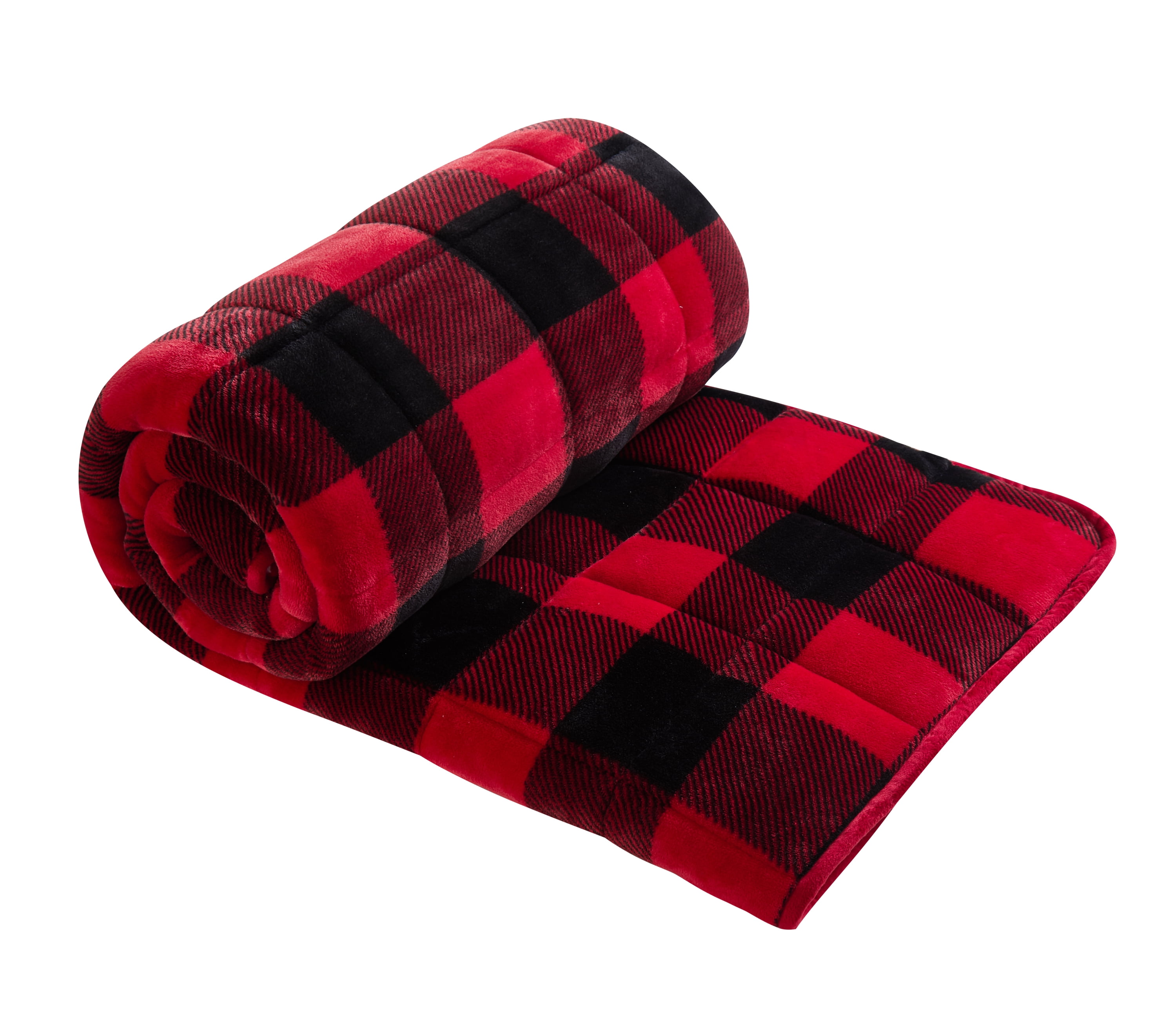 Dearfoams Super Soft Red Buffalo Plaid 15lb Weighted Blanket, 48"x72"