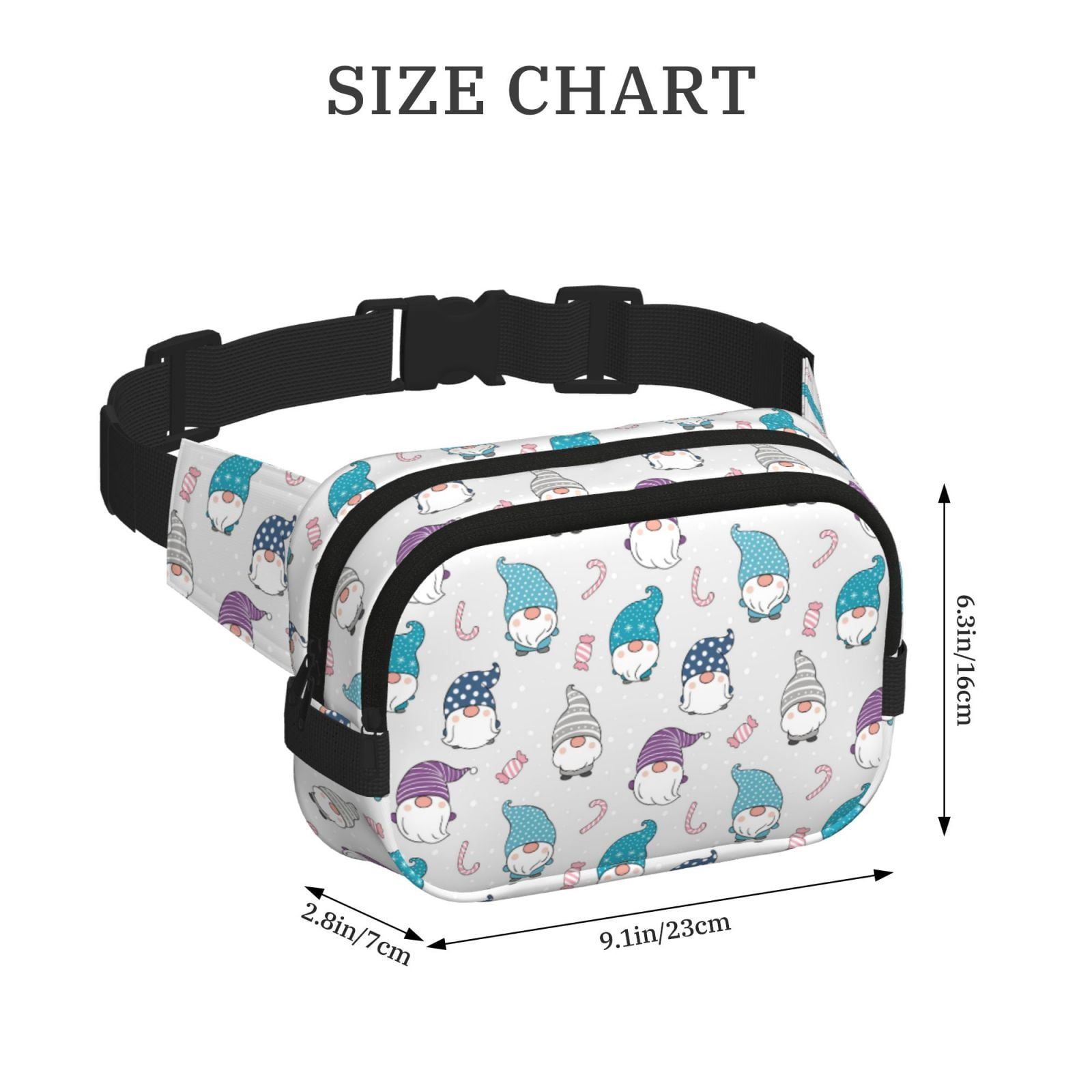 Hirioo cute winter Gnome for Double Layer Waist Bag Adjustable Fanny Pack For Travel Running Hiking