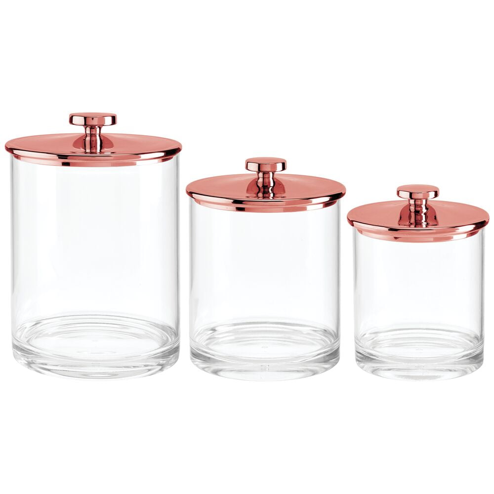 mDesign Storage Apothecary Canister for Bathroom, Set of 3 Rose Gold