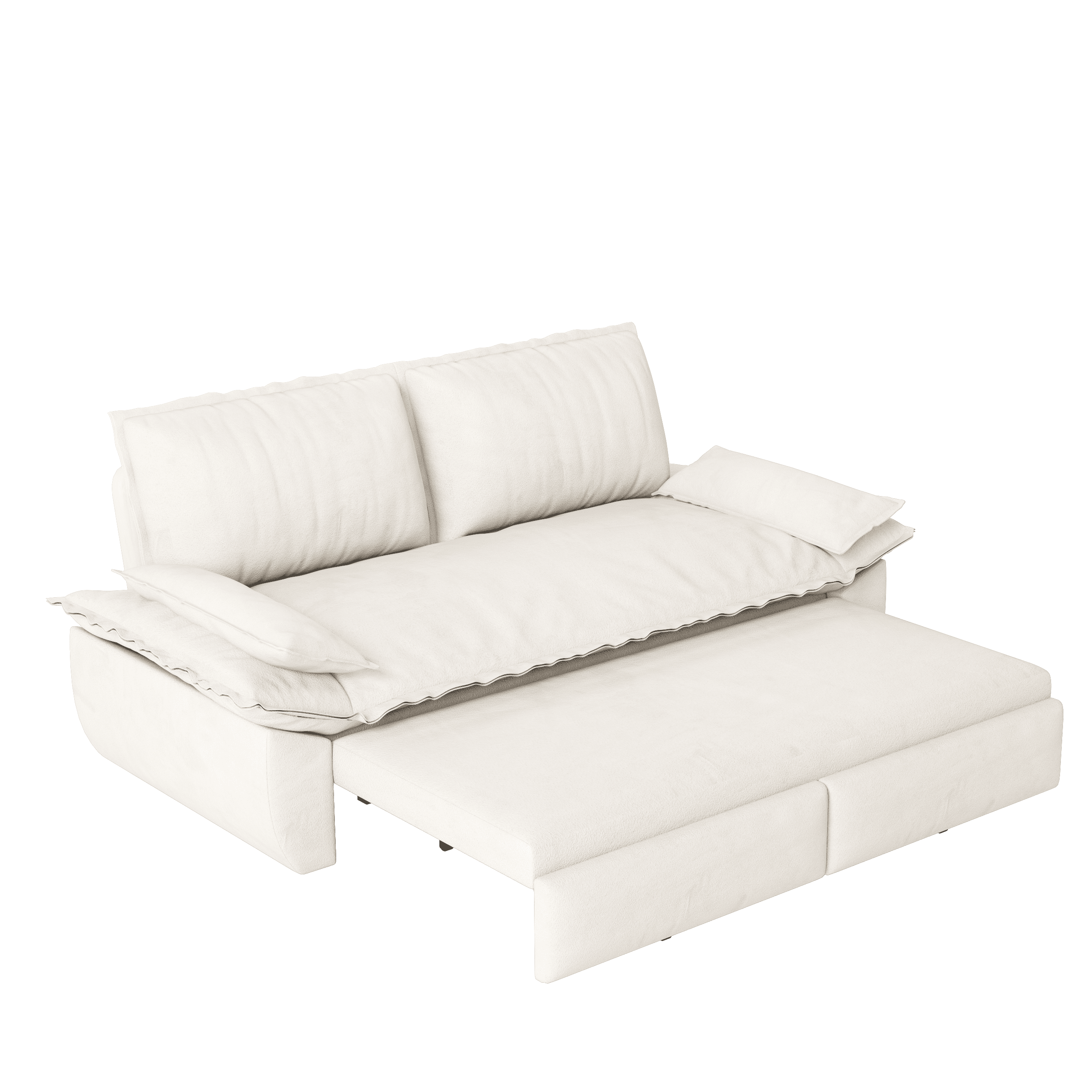 3-in-1 Queen Convertible Sleeper Sofa Bed, 73.2" Velvet Pull Out Couch with Extra Deep Seat & Pillow Top Armrests, Modern Folding Futon Lounge, Beige