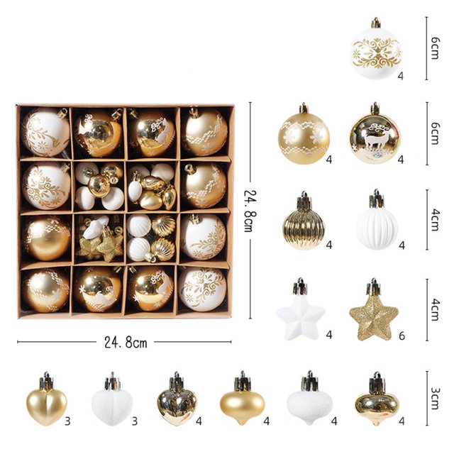 KG navidad en Stock bolas de navidad conjunto de adornos navideños juego de adornos navideños de bolas de Navidad de plástico mezclado de 52 piezas