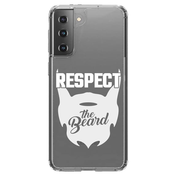 DistinctInk Clear Shockproof Hybrid Case for Galaxy S21  PLUS 5G (6.7" Screen) - TPU Bumper Acrylic Back Tempered Glass Screen Protector - Respect the Beard