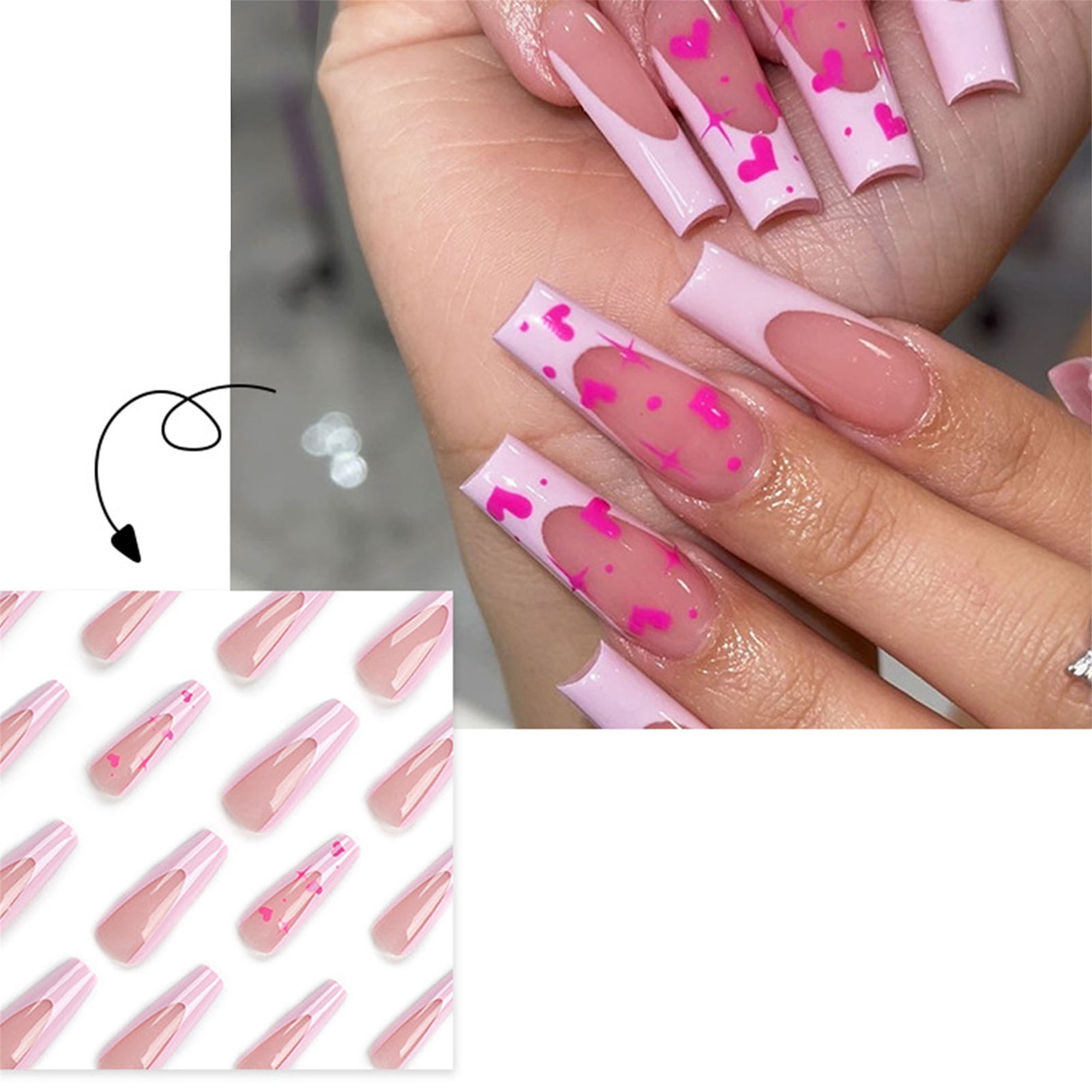 Sunloudy Valentine's Day Press On Nails 24Pcs Long Square Nails