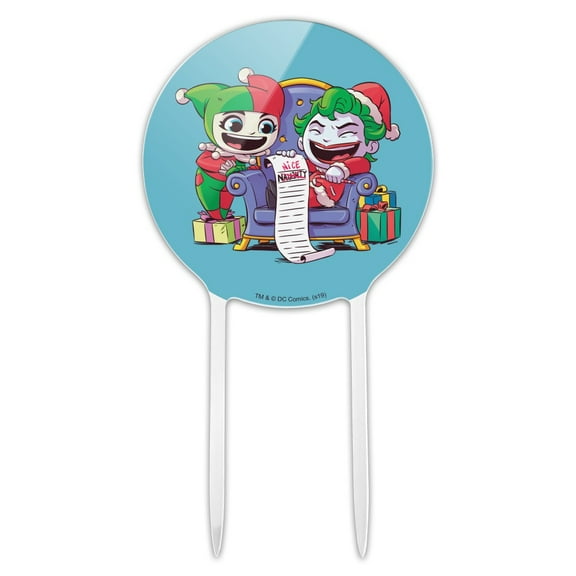 Acrylic Harley Quinn and Joker Naughty List Cake Topper Party Decoration for Wedding Anniversary Birthday Graduation