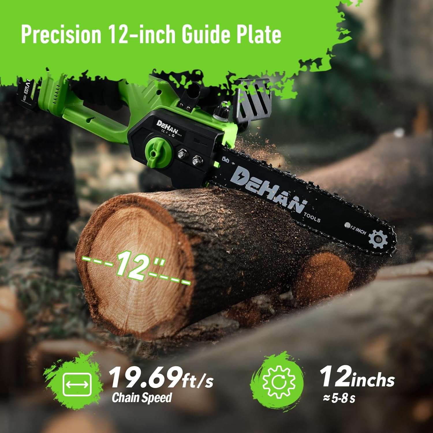 DEHANTOOLS 12 inch Cordless Chainsaw Brushless Chain saw 1000W Motor with 2 × 4.0Ah Batteries & 2 Guide Bars, 3 Chains, Lightweight Electric Handheld Saw for Tree Trimming, Wood Cutting, Pruning