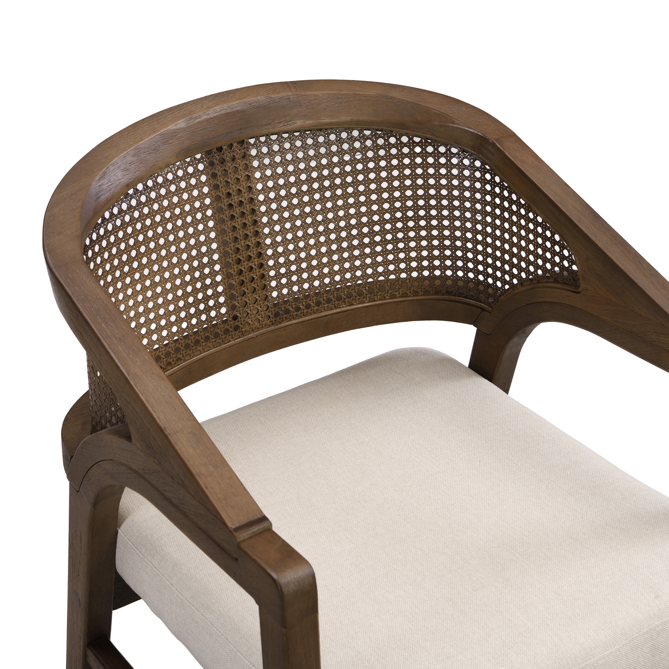 Christopher Knight Home 7-Piece Dining Set, 84" Walnut Rectangular Table with Rattan Back Beige Upholstered Chairs