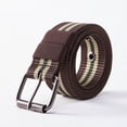 thumbnail image 2 of Unisex Striped Canvas Pin Buckle Belt, Multi Hole Punch-Free Woven Waist Strap Casual All-Match Jeans Pants Belt for Men Women Coffee-A, 2 of 9