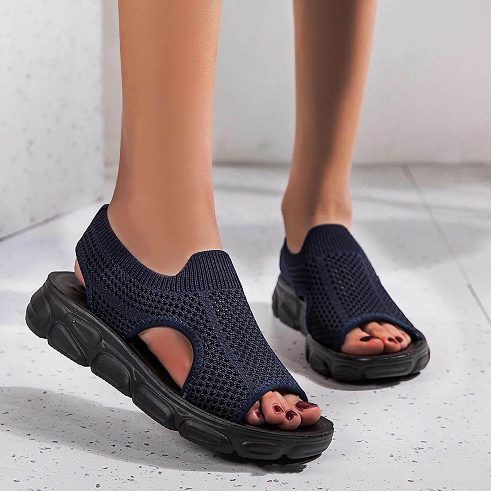SHIBEVER Women Sandals Summer Boho Casual Flat Ankle T-Strap Thong Elastic Comfortable Flip Flops Beach Shoes Sandal 