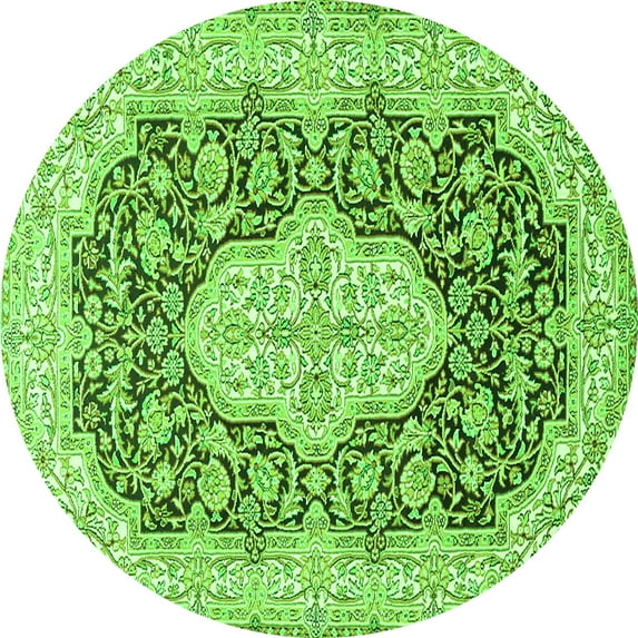 Ahgly Company Indoor Round Medallion Green Traditional Area Rugs, 4' Round