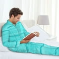 thumbnail image 6 of Picia Turquoise Wooden Pattern Men’s Long-Sleeve Sleepwear Set - Soft 2-Piece Loungewear with Pockets, Comfy PJs for Relaxing Nights-Large, 6 of 7