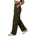 thumbnail image 6 of Oiangi Women's Dress Pants High Waisted Work Trousers Loose Fit Casual Business Slacks with Pockets for Fall Army Green S, 6 of 7